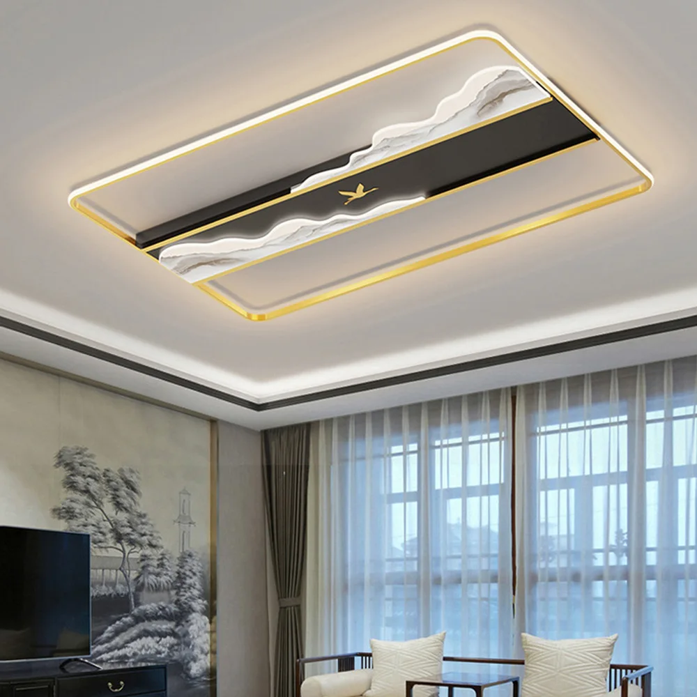 

New Chinese Style Ceiling Lamp Chandelier Rectangular Living Room Lighting Creative Zen Ceiling Lamp Simple Bedroom Lamp