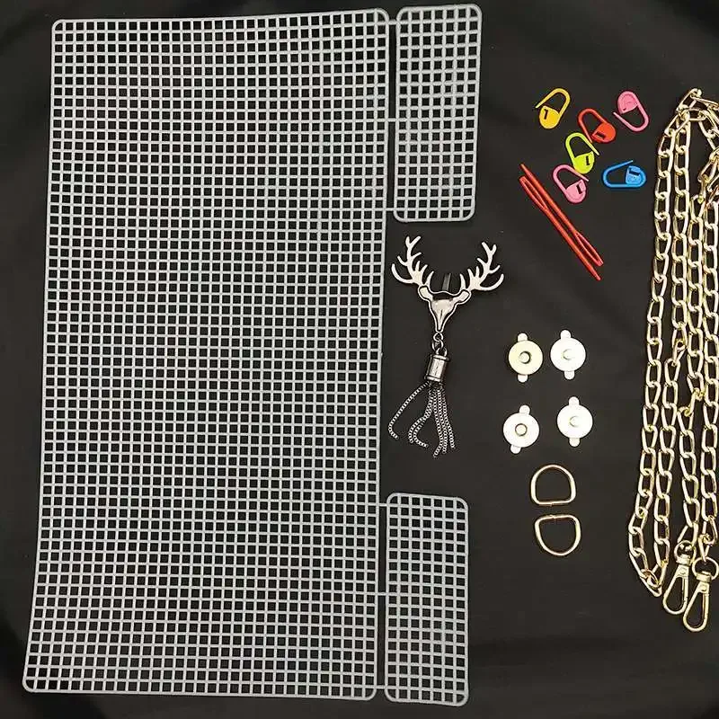 DIY Knitting Crochet Bags Kit， Mesh Plastic Canvas Sheets Chain Set for Craft Shoulder Bags Accessories Tool with Knitting