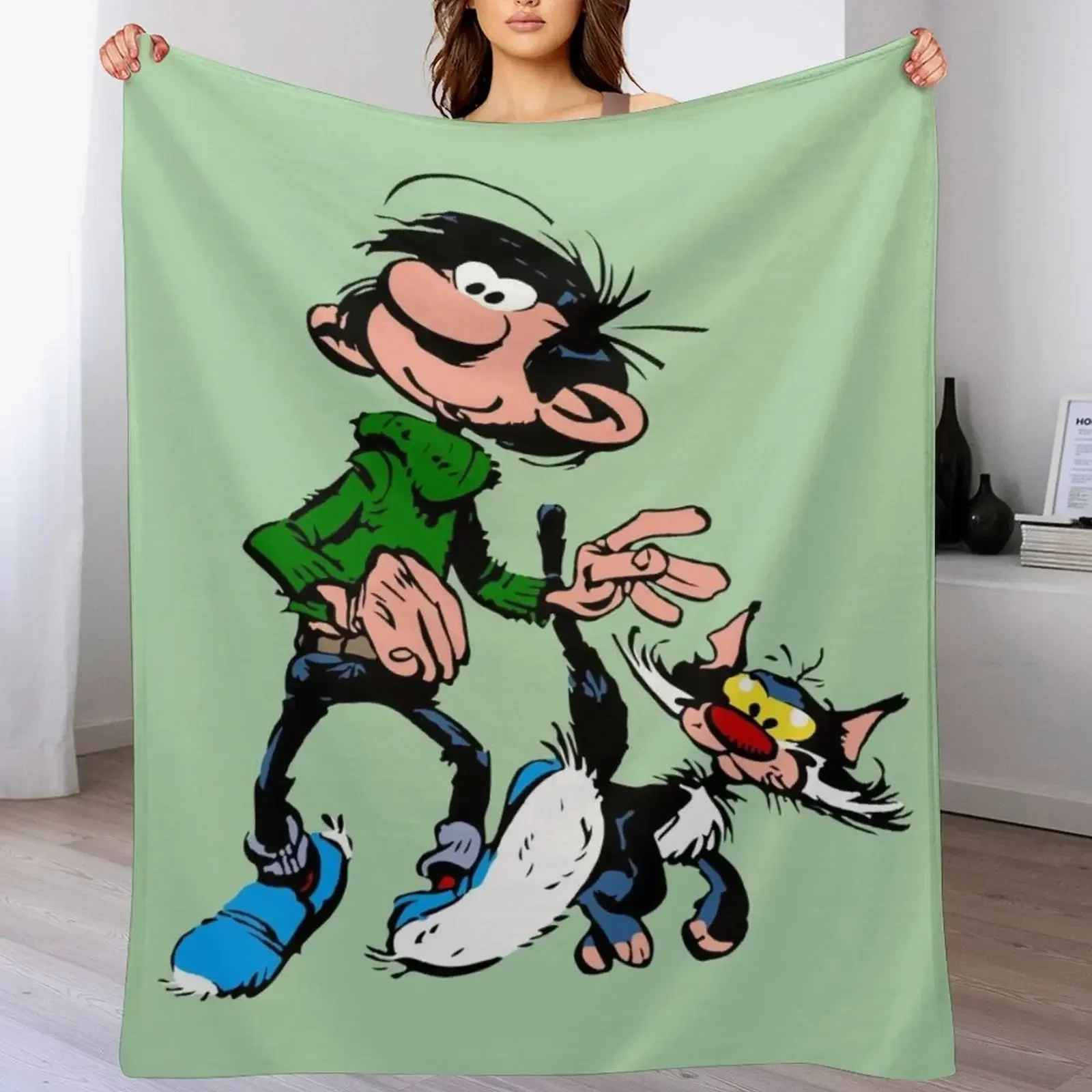 Gaston goof Walking with cat Throw Blanket、ソフトベッドブランケット、a