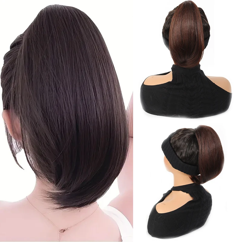 A ponytail wig for women with a micro curly grip clip and a short ponytail synthetic heat-resistant design for daily wear