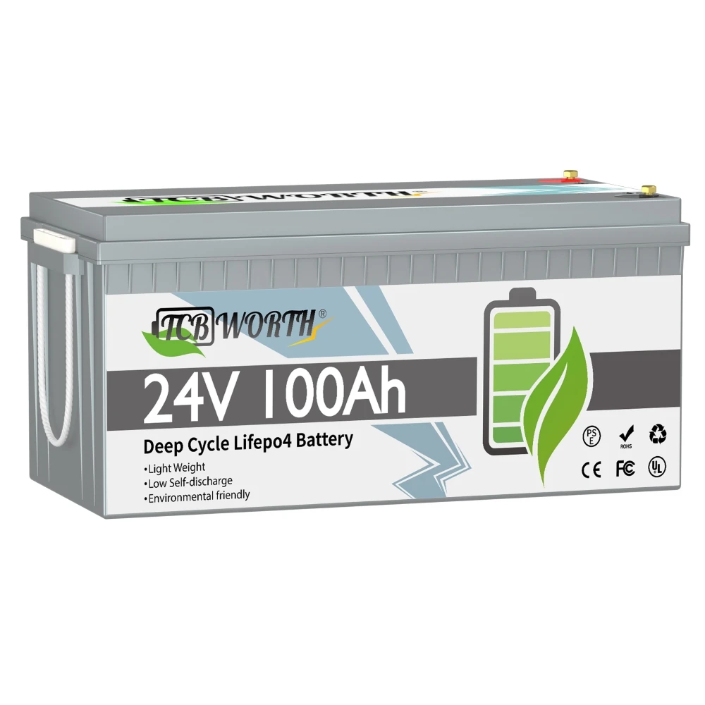 

Rechargeable 24V 100Ah LiFePO4 Deep Cycle Lithium Battery,With Smart BMS,Waterproof for RV/Camper,Solar,Overland/Van,Off-Grid