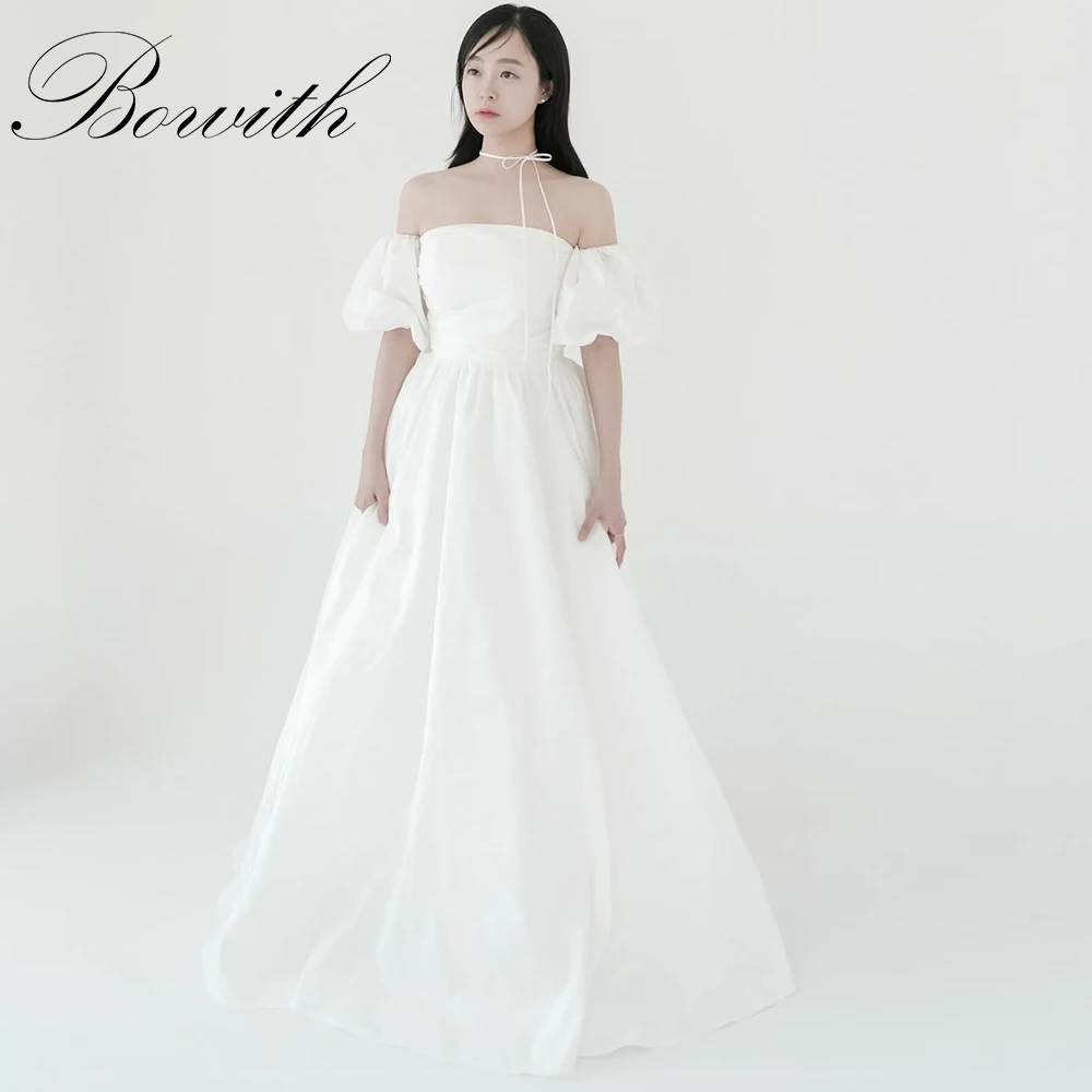 

Bowith Puff Sleeves Korea Wedding Dresses Photo Shoot A Line Floor-Length Bridal Gown 웨딩드레스 Customized Wedding Reception Dresses