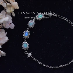 ITSMOS Natural Blue Green Opal Silver Bracelet Lucky wheel Pendant Swing Charm Bangle Classic Jewelry for women special Gift