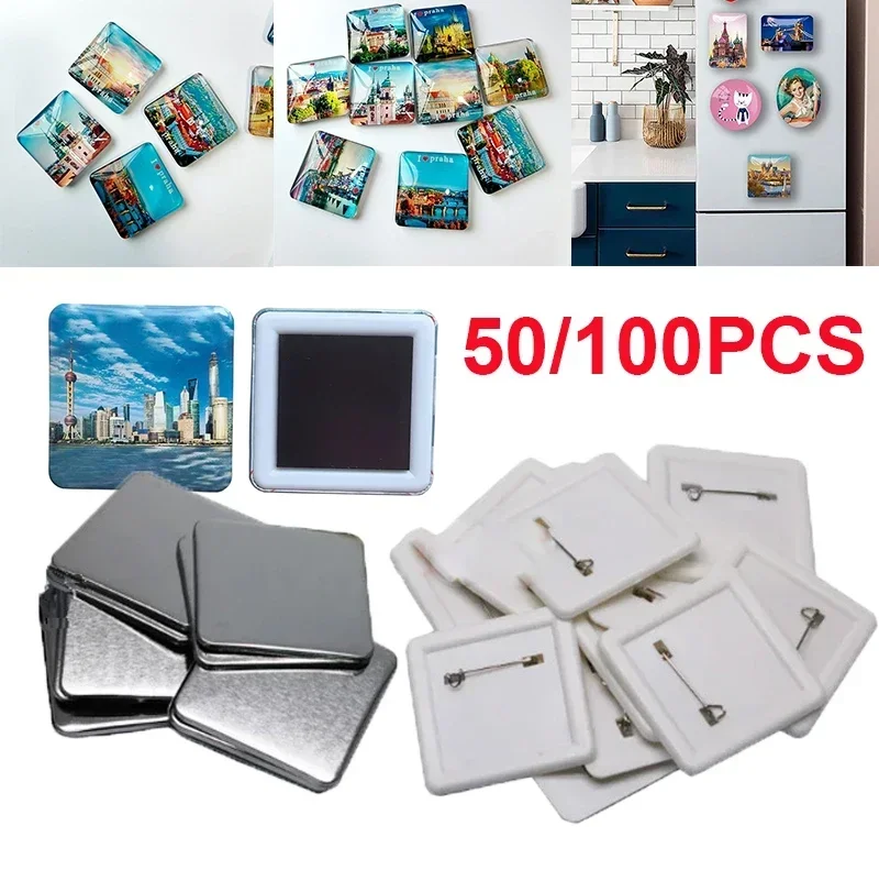 50PCS 100PCS Square strong Magnetic Fridge Magnet Badge 50x50mm Button Parts DIY Decorative Magnets for Home Office Kitchen Wall