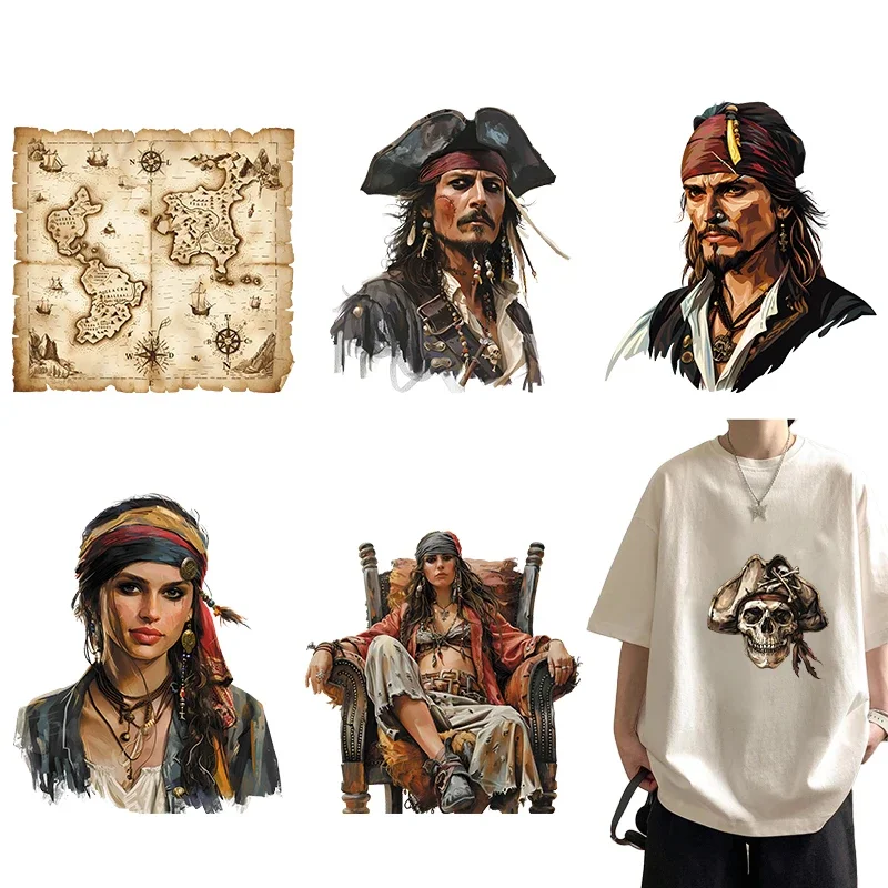 Vintage watercolor pirate captain Iron On Patch Clothes DTF  Iron on transfer Heat Transfer On Clothes dtf ready to press