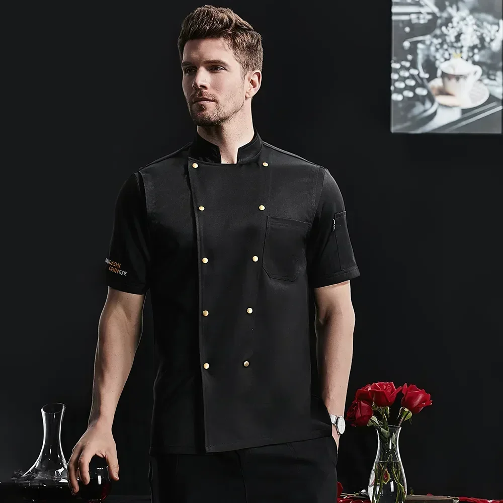 Restaurant Clothes White Shirt Uniform Breathable Short Blue Jackets Men Mesh Sleeve Coat Kitchen Chef Summer Cooker