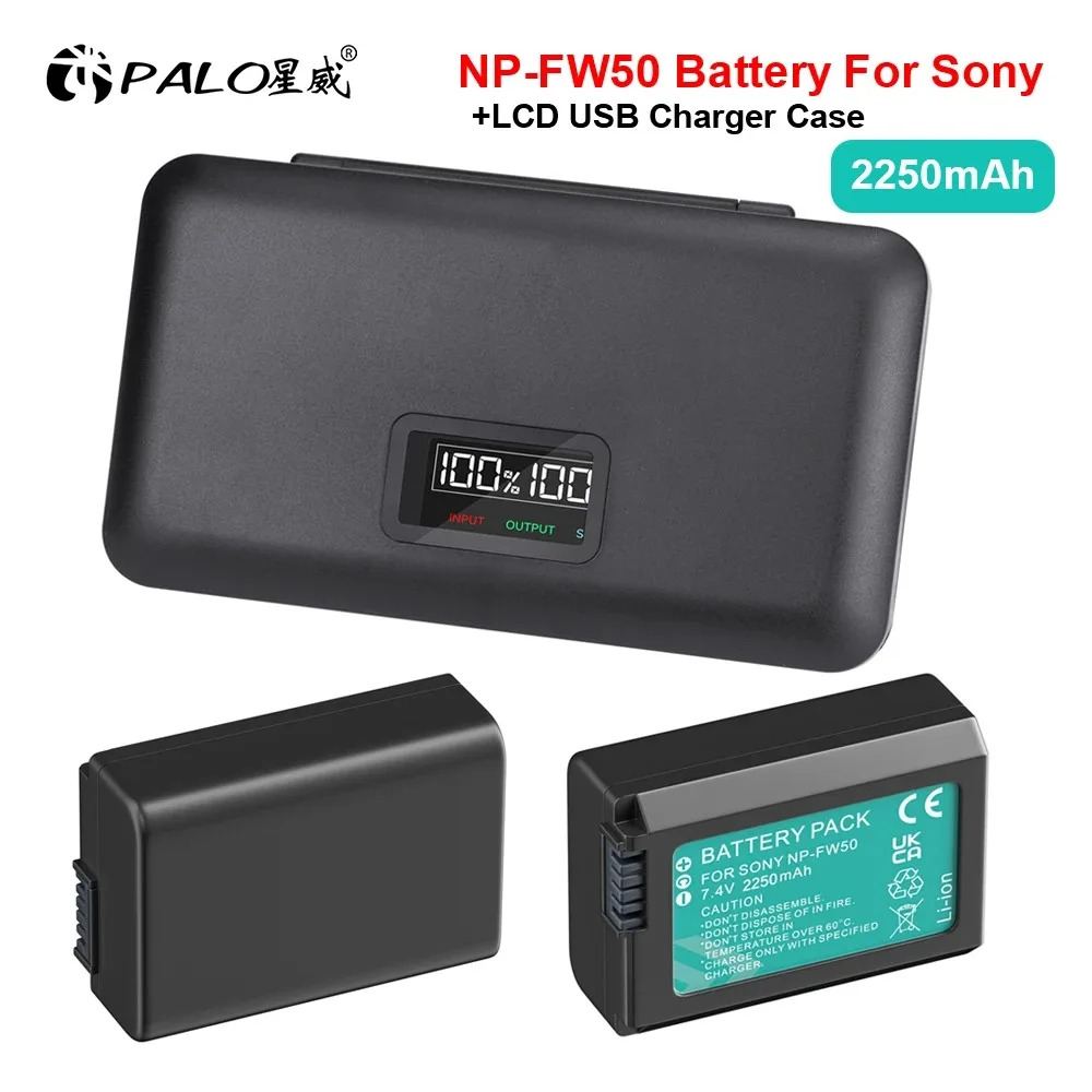 PALO NP-FW50 NP FW50 Camera Battery+Multifunction Charger Case for Sony Alpha A6500 A6300 A6000 A5000 A3000 NEX-3 A7S2 A7R ZV-e1