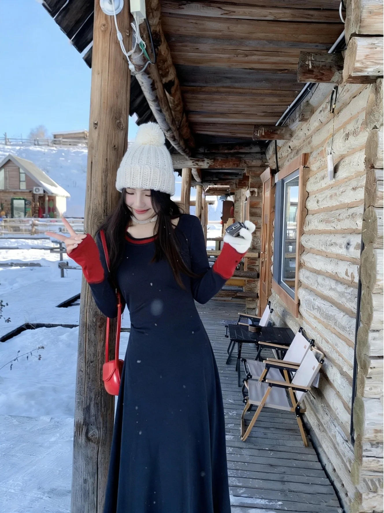 

plus Size Knitted Long Dress Color Block High Waist Slimming Design Spring New Style Commute Fashion A-Line Skirt Ladies Dress