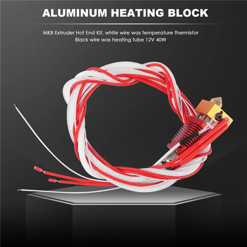 3D Printer Extruder Assembled Mk8 Hot End Kit For Ender 3 / Ender 3 Pro With Aluminum Heating Block, 1.75Mm, 0.4Mm Nozzle-X62A #5