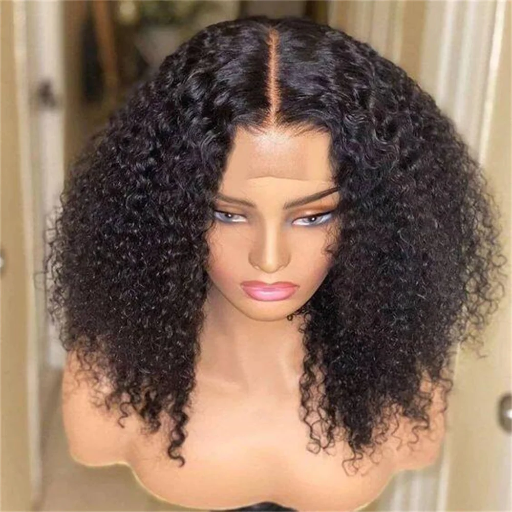 Long Soft 26inch Kinky Curly Natural Black 180Density Lace Front Wig For Black Women Babyhair Preplucked Heat Resistant  Daily