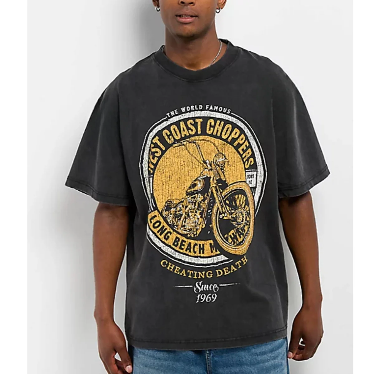 Cheating Death West Coast Motorcycle Classic Retro Trendy Brand T-shirt Cotton Graphic Tee Men Women Summer Streetwear