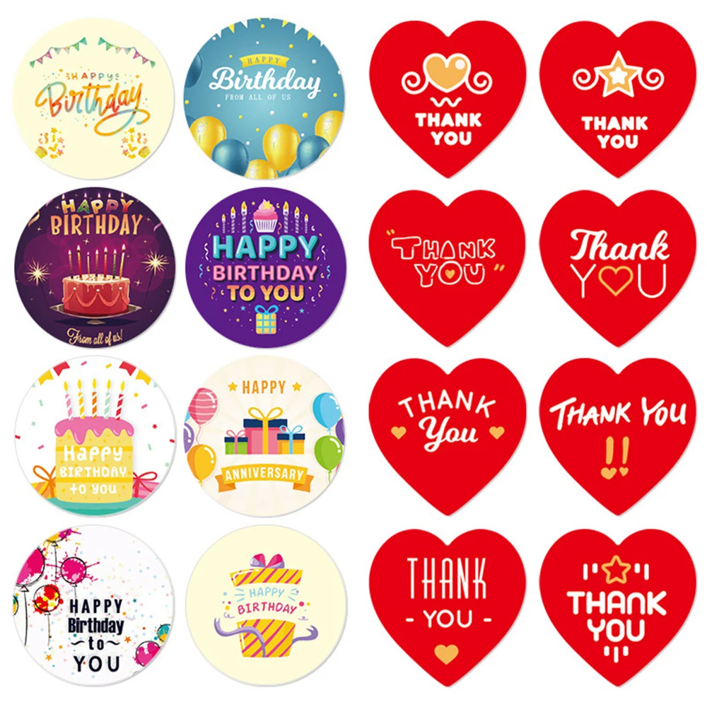 500Pcs/Roll Heart Sticker Thank you Birthday Candy Bag Seal Wedding Party Decorative DIY Cards Valentines  Day Gift Boxes Tags
