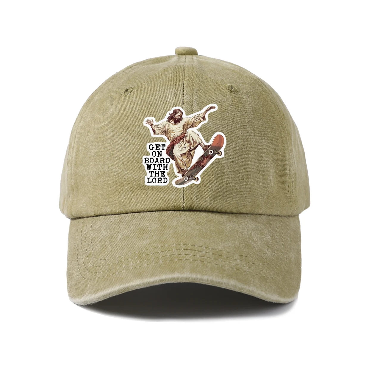 Get On Board The Lord Art Baseball Cap, Vintage Washed Adjustable Unisex Dad Hat, Travel Gift