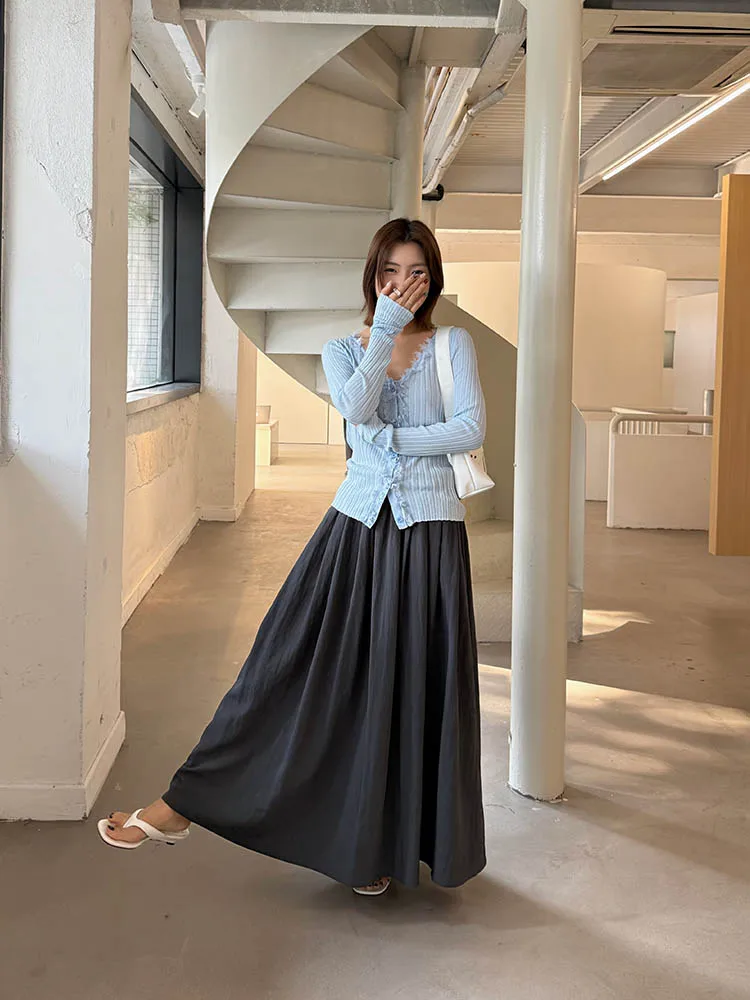 

Юбка женская с высокой талией, свободного кроя, однотонная, А-силуэт, новинка ранней весны, в корейском стиле, стройнящая, комфортная