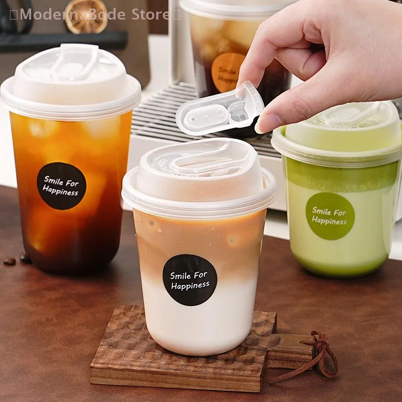 【M】10 Uds tazas de café transparentes con tapas tazas desechables en forma de U para bebidas calientes té de la leche tazas de bebidas para llevar