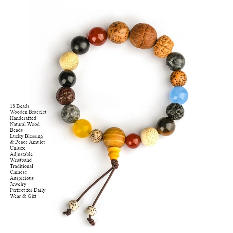 Wooden eighteen-seed bracelet Duobao Duofu peace happiness auspicious fortune and blessing men's and women's bracelets