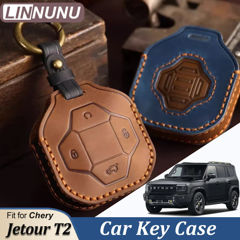 

LINNUNU автомобильные ключи из натуральной кожи для Chery Jetour Traveler 2023-24 Jetour T2 металлический держатель для ключей, автомобильные детали, аксессуары