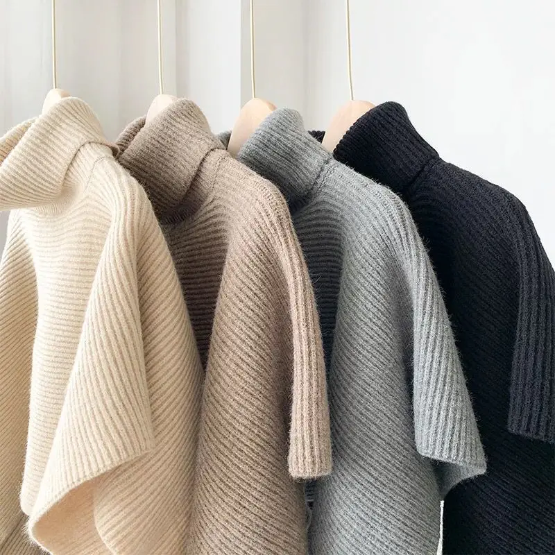 Autumn Winter Women's Sweaters Shawl Warm Knitted Turtleneck Scarf Korean High-neck Solid Short Pullover Sleeveless Shawl Women