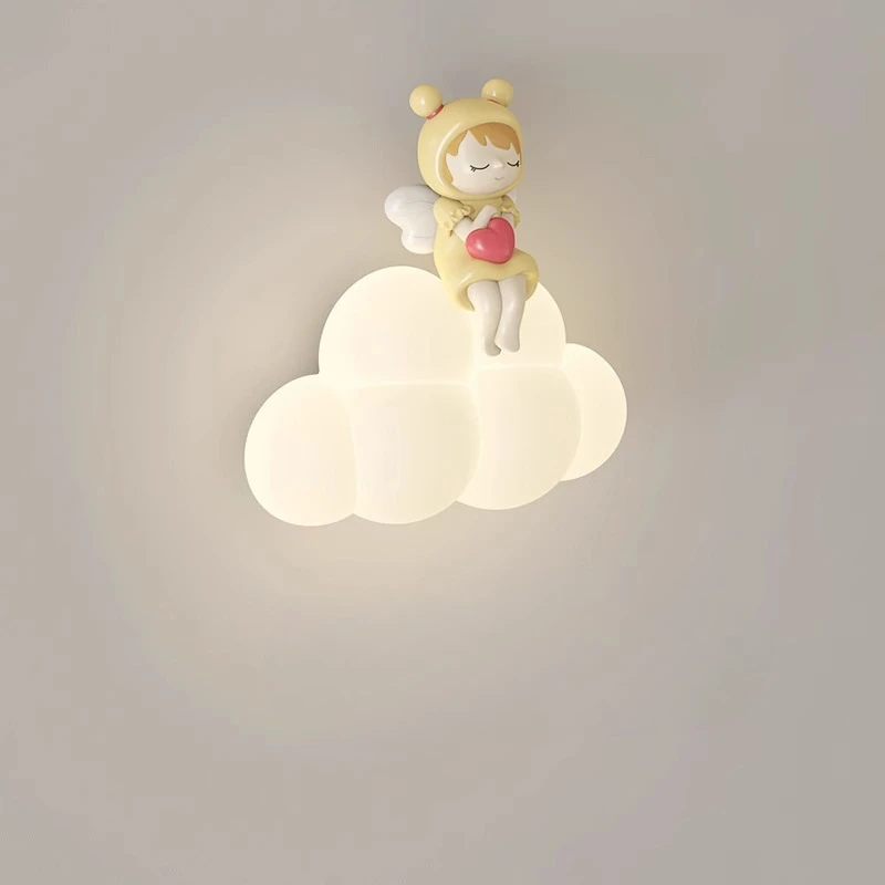 

Minimalist Wall Lamp Children's Room Cream Wind Cartoon Rabbit Lampshade Cloud Warm Bedroom Bedside Study LED Lamp Luminaires
