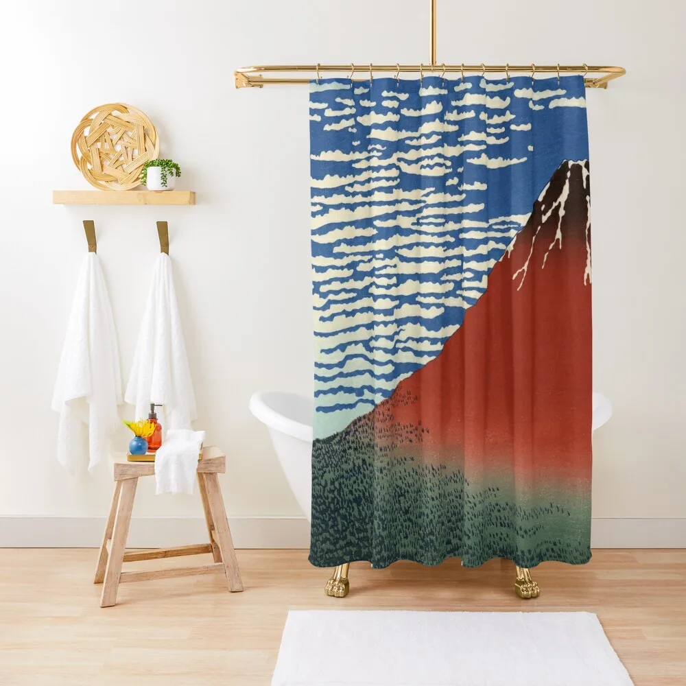 

Red Fuji Shower Curtain Waterproof Fabric Shower In The Bathroom Anti-Mold Waterproof Shower Set For Bathroom Curtain