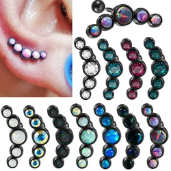 1PC Stainless Steel Black Five Opal Ear Tragus Cartilage Earrings Zircon Cluster Ear Helix Daith Lobe Piercing Body Jewelry