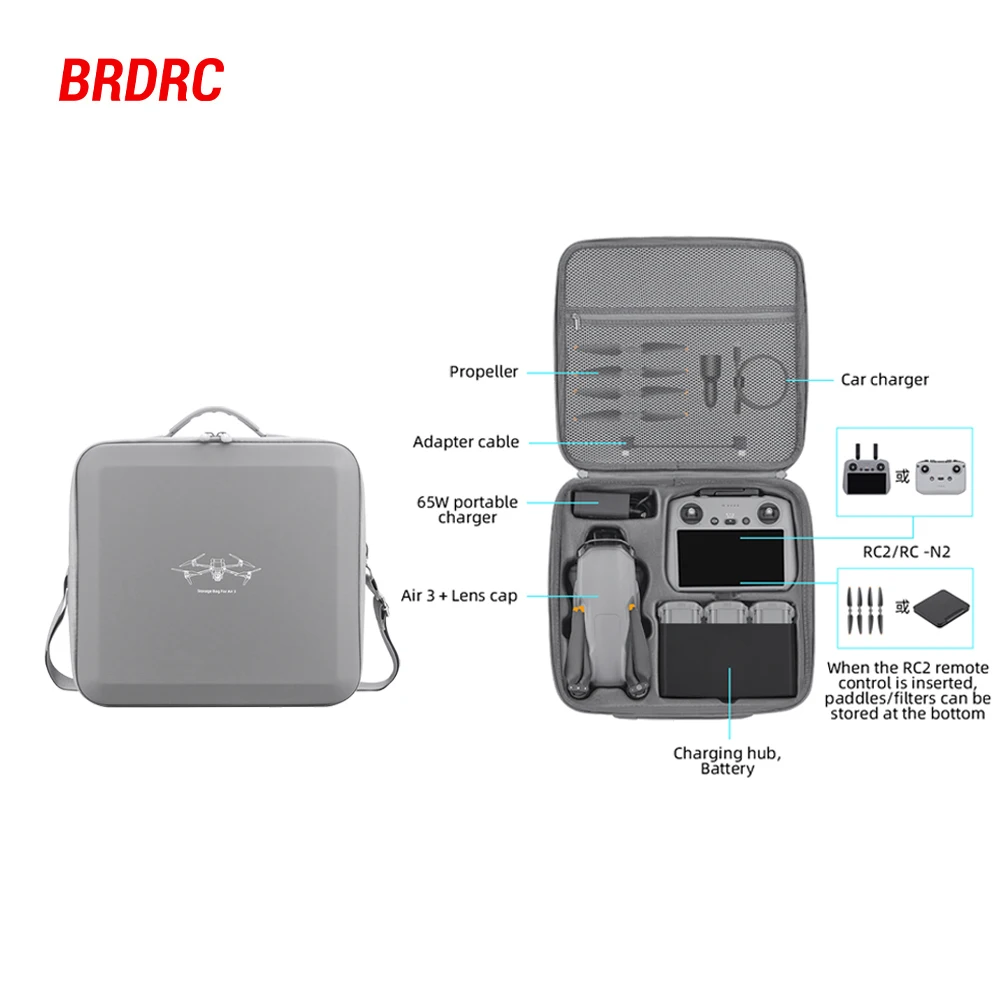 BRDRC PU Handbag For DJI Air 3/Air 3S Drone Carrying Case Shoulder Bag Sling Bag Controller Battery Storage Box Accessories