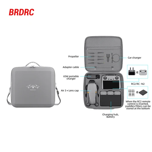 BRDRC bolso de mano de PU para Dron DJI Air 3/Air 3S, Estuche de transporte, bolso de hombro, bandolera, controlador, caja de almacenamiento de batería, accesorios
