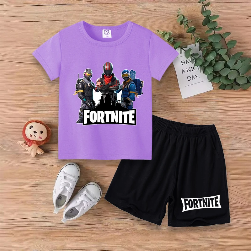 Fortnites Baby T-Shirt Shorts Suit Boys Girls Summer Clothes Game Fortress Night Outfit Tracksuit Printed Tees Kids Pajamas Sets