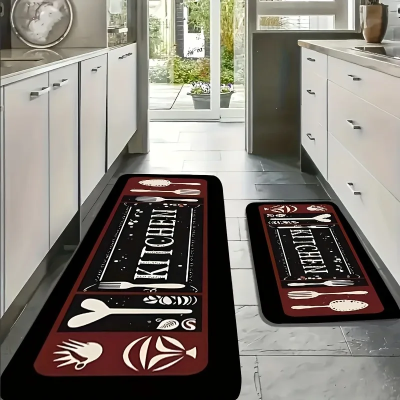 

1PC Kitchen Utensils Graphic Kitchen Rug Non-Slip Door Mat Pop design Bathroom Rug Bath Mat Carpet for Home Sink Laundry Decor