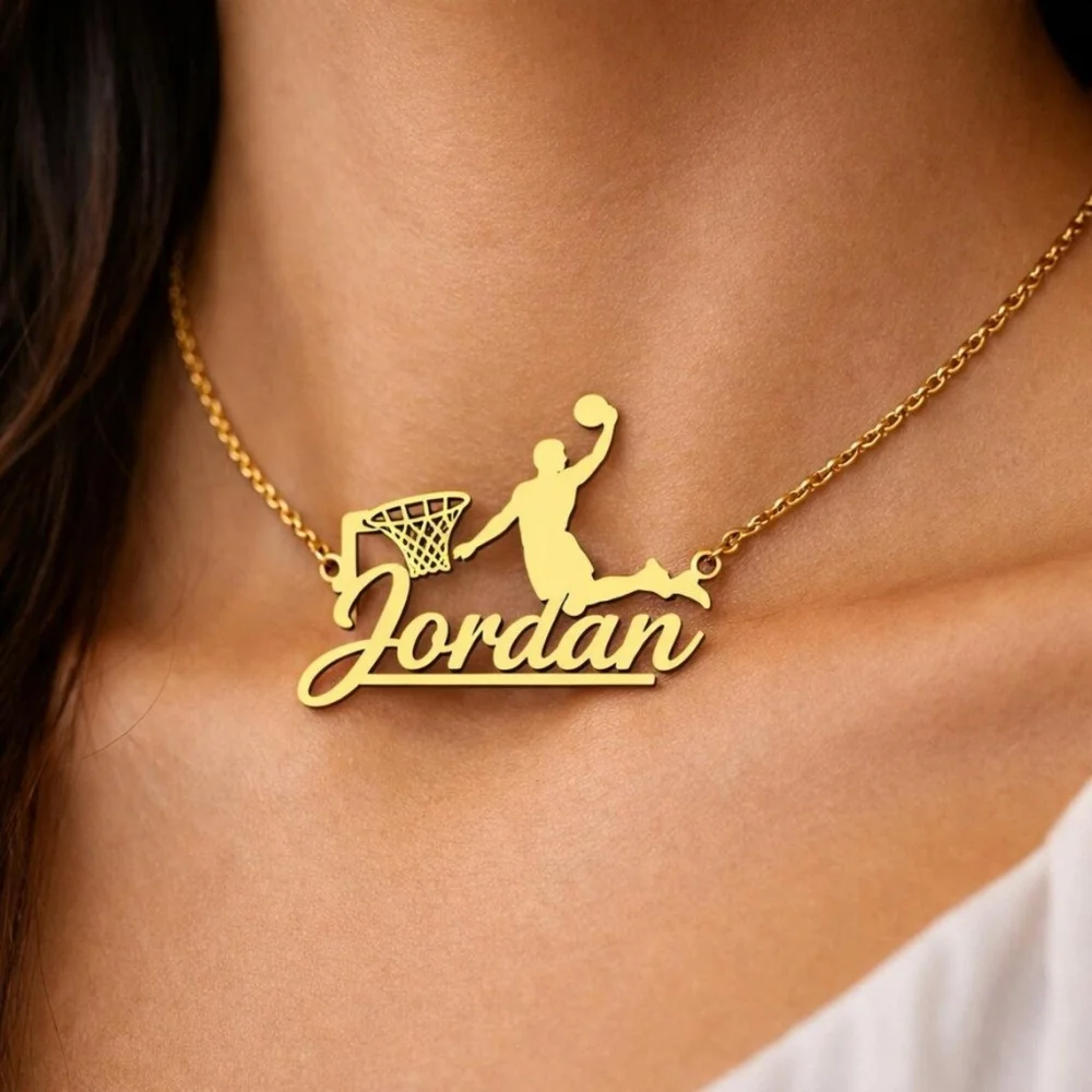 Custom Name Dunk Basketball Necklaces Personalized Basketball Player Nameplate Necklaces Stainless Steel Sport Jewelry