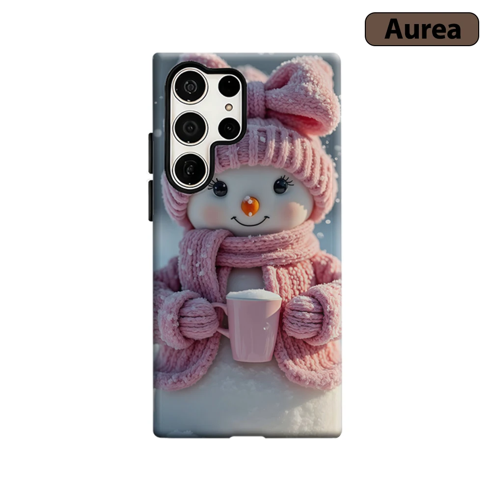 Pastellfarbene Strick-Schneemann Handyhülle für Samsung Galaxy S25 Ultra S24 S23 Ultra Plus Stoßfeste Doppelschicht Robuste Rückabdeckung