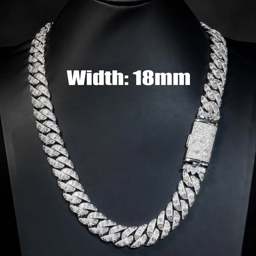 18mm Full Diamond Cuban Chain Necklace Iced Out Bling CZ Hip Hop Thick Cuban Link Rapper Fine Jewelry Gifts for Men Boy Friends