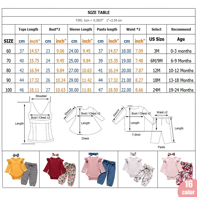 신생아 소녀 옷 세트-가을 롬퍼, 바지, 머리띠-단색 유아 복장