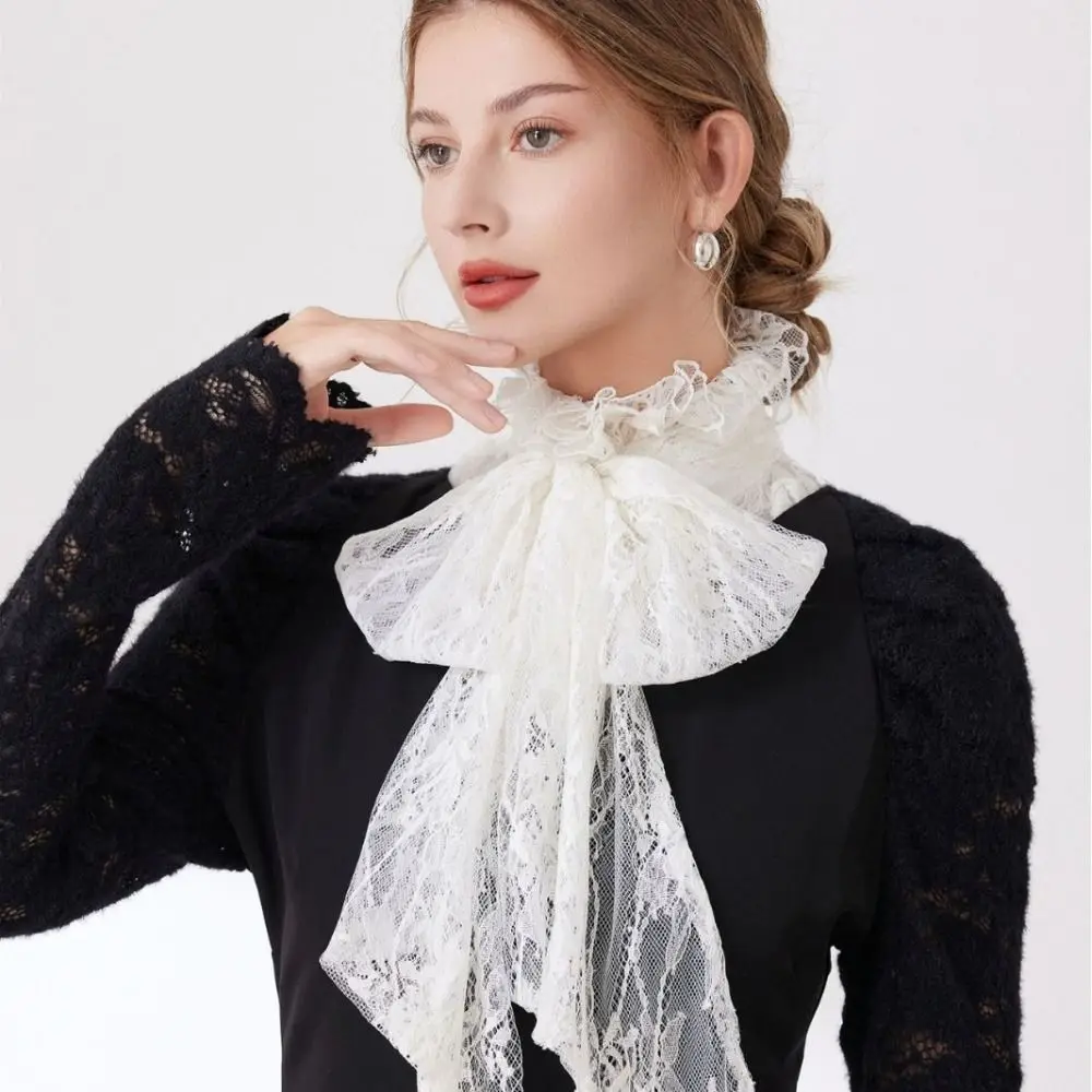 

Cameo Detachable Lace Fake Collar Vintage Retro Style Bow Lace Collar Elegant Solid Color Ruffled edge Collar Sweater