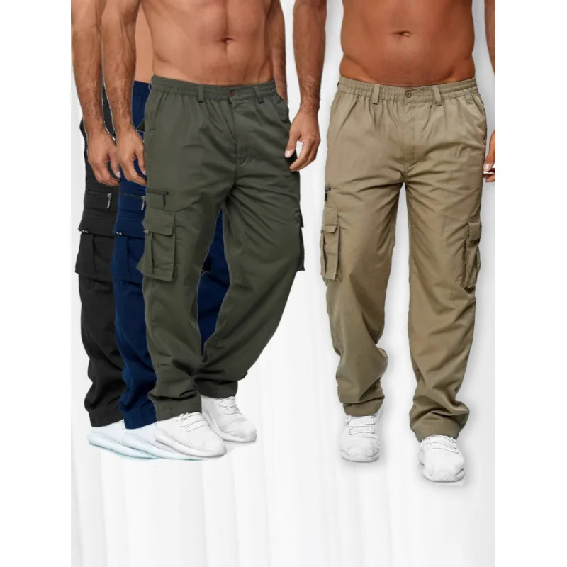 

New Multi-Pocket Men's Casual Pants Thin Fashion Trend Cargo Pants Loose Straight Long Pants