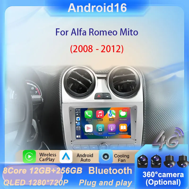 

Car Radio Video Player Wireless CarPlay for Alfa Romeo Mito 2008 - 2012 Car Touch Screen Suitable GPS Navigation Bluetooth WiFi