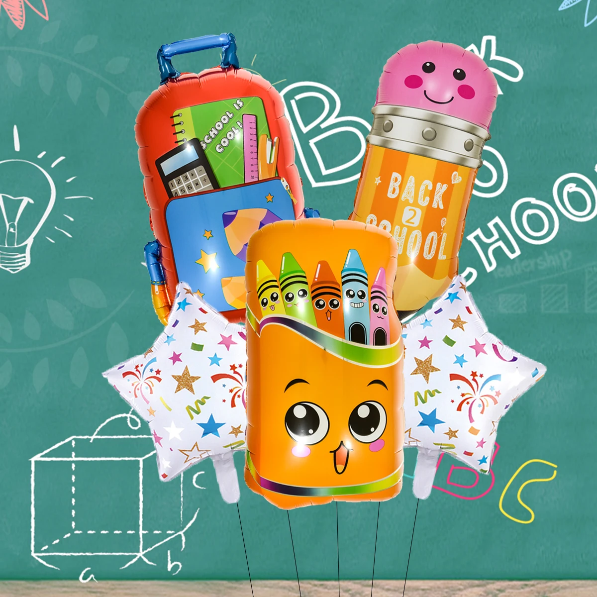 5pcs/set Back To School Decorations Stationery Shape Foil Balloon set Pencil Schoobag Crayon Box Balloon Homecoming Decoration