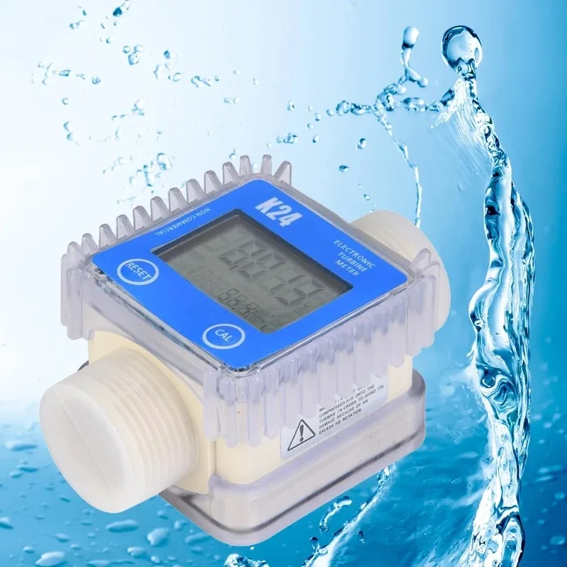 Digital K24 Turbine Diesel Oil Fuel Flow Meter Gauge LCD Fuel Flow Meter Chemicals Water Sea Liquid Flow Meters Measuring Tools