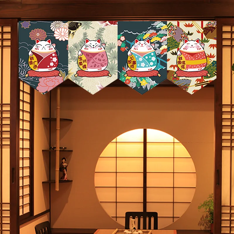 Japanese Hanging Curtain Sushi Restaurant Shop Short Curtain Entrance Doorway Triangle Hanging Flag Kitchen Home Decor Partition