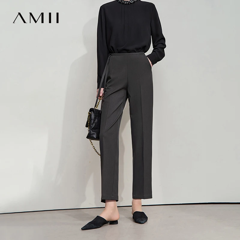 Amii Minimalist Nine-point Pants 2025 Autumn New Commuter Versatile Women's Pants Casual Solid Tapered Woman Trousers 12523067