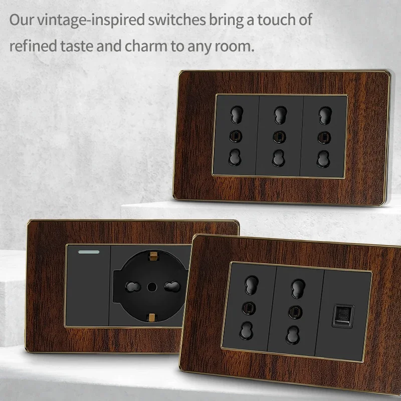 

118-Type Italian Standard Wall Switch Socket, Retro Wood Grain Panel for Home & Vintage Style Decor