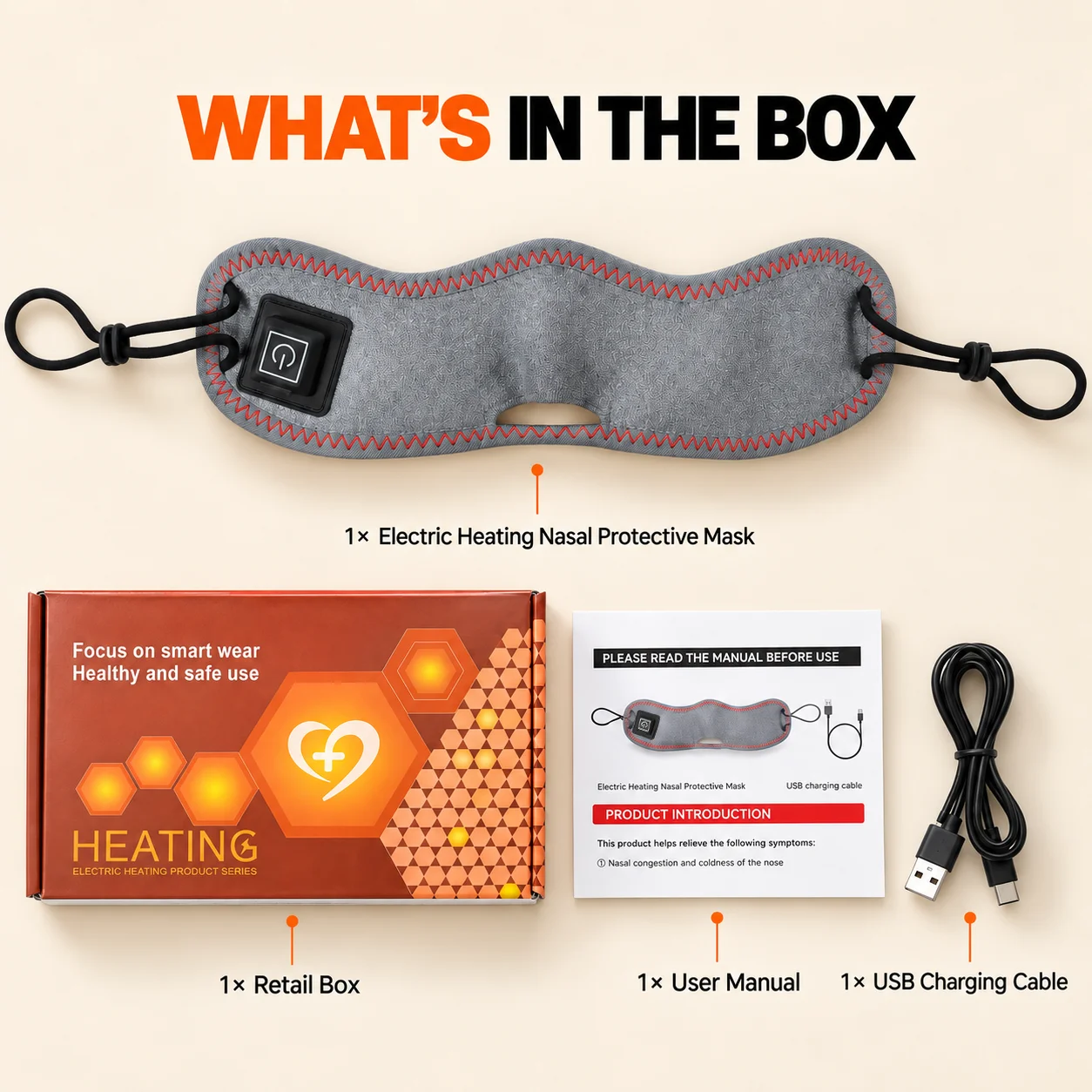 Wearable Red Light Nose Heating Pad with Adjustable Ear Loops 3 Temperature Levels for Daily Nose Care at Home Office or Travel