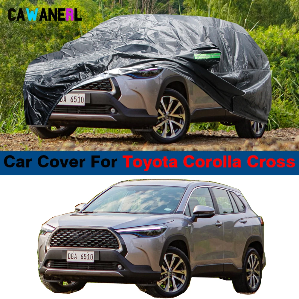 Zwarte Auto Cover Waterdicht Zon Anti-Uv Sneeuw Regen Stof Bescherming Cover Winddicht Voor Toyota Corolla Cross 2020-2025