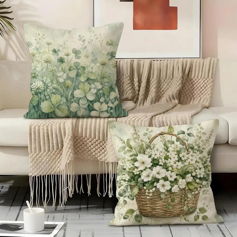 Gentle Meadow Blooms Cushion Cover Natural Linen Organic Fabric Double-Sided Printing Sofa Home Decor Gift Pillow Cover