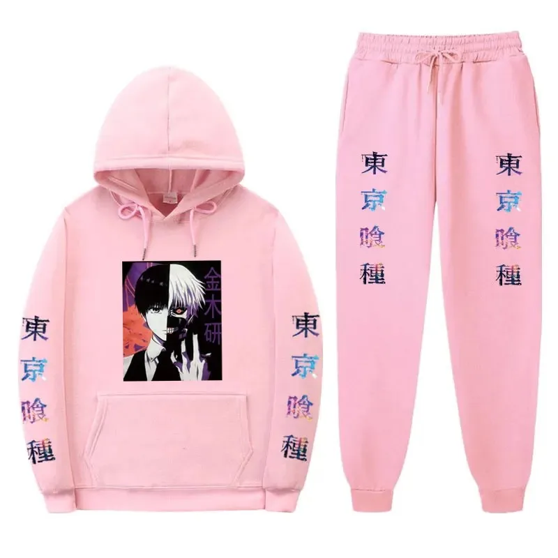 Japanese Anime Tokyo Ghost Men's Hoodie + Pants Two-Piece Sportswear Hoodie Harajuku Autumn and Winter Printed Casual Sports Suit