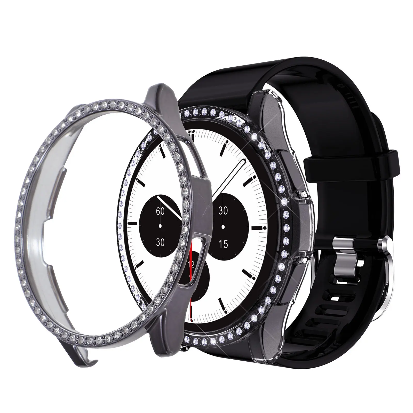 2Pcs Rhinestone Watch Protector Set Shiny Pc Resin Protective Covers Full Edge Protection for Smartwatch Glitter Shell Case