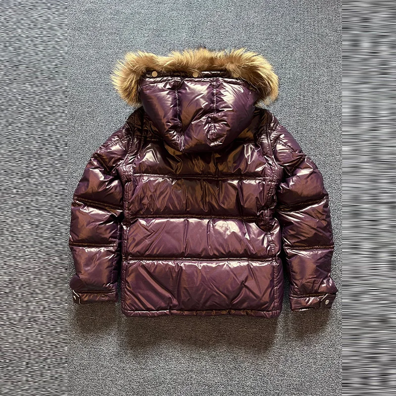 Elegante manga destacável para baixo jaqueta feminina couro brilhante gola de pele acolchoado casaco de algodão 2025 nova moda inverno senhora outwear