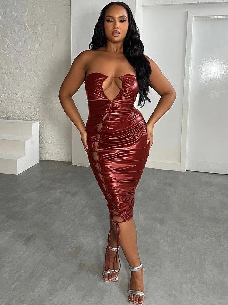 Vestido sexy de gato estranho feminino, Shirring oco, Atadura sedosa, Bodycon, Monocromático, Sem mangas, Clubwear, Festa de aniversário, Elegante, Y2K