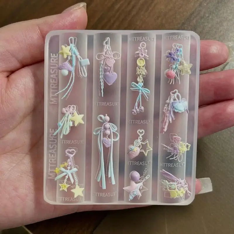 Food Grade Silicone 3D Bow Lace Chain Nail Mold Non-toxic DIY Resin Nail Charm Making Mould for Home Salon