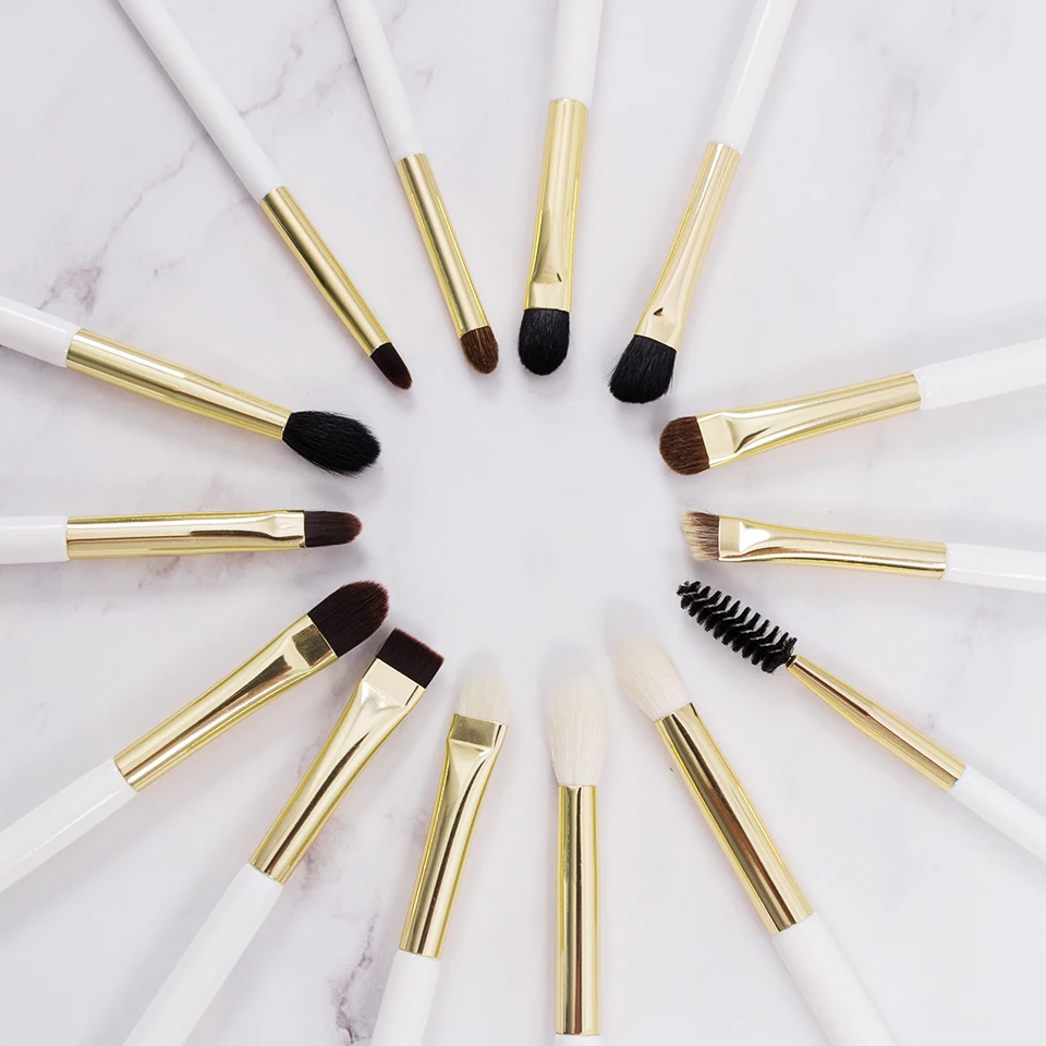 Hot Selling Professional Eye Makeup Brushes Set Natural Hair White Gold 14pcs Luxury Custom logo